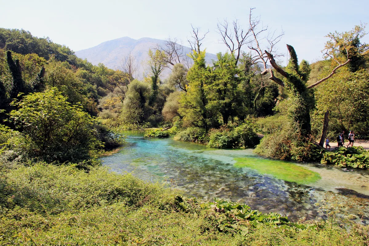 The landscape around the Blue Eye spring in southern Albania